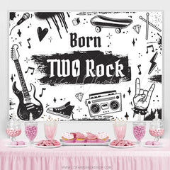 Lofaris Born Two Rock Black And White Happy Birthday Backdrop