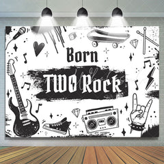 Lofaris Born Two Rock Black And White Happy Birthday Backdrop