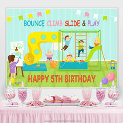 Lofaris Bounce Climb Slide And Play Happy 5Th Birthday Backdrop