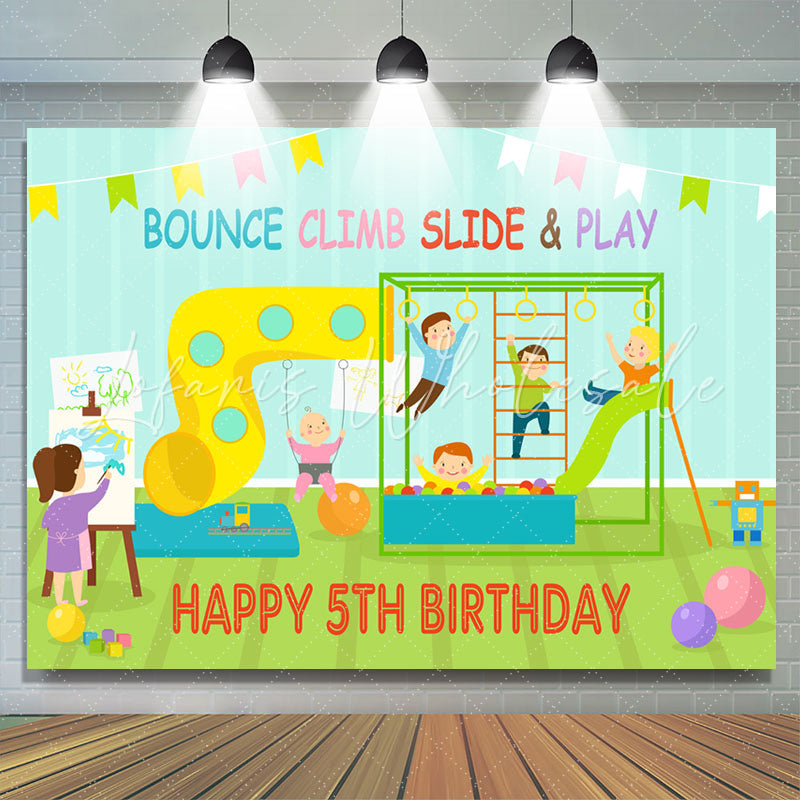 Lofaris Bounce Climb Slide And Play Happy 5Th Birthday Backdrop
