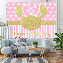 Lofaris Bow Tie Pink Mouse Happy Birthday Backdrop for Girl