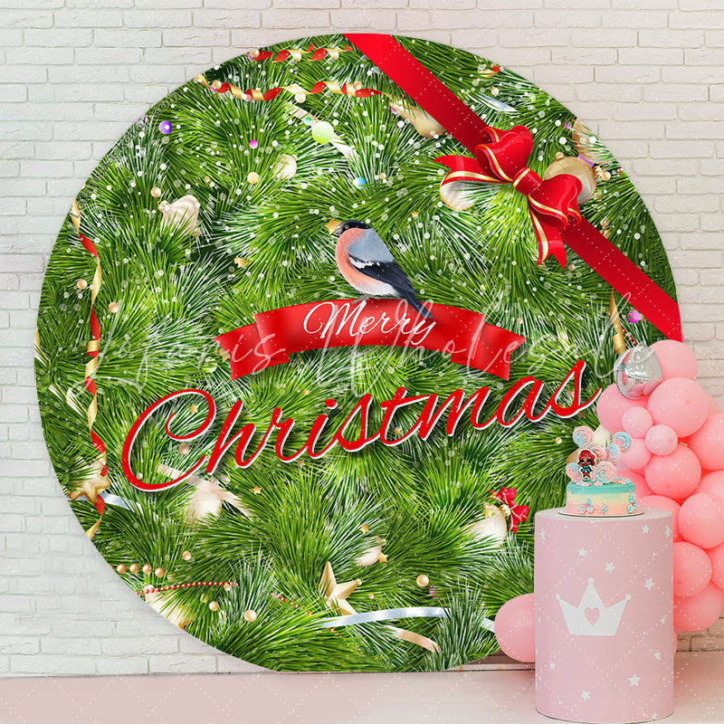 Lofaris Bowknot Bird Green Red Merry Christmas Round Backdrop