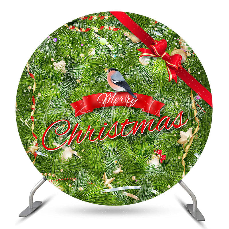 Lofaris Bowknot Bird Green Red Merry Christmas Round Backdrop