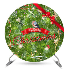 Lofaris Bowknot Bird Green Red Merry Christmas Round Backdrop