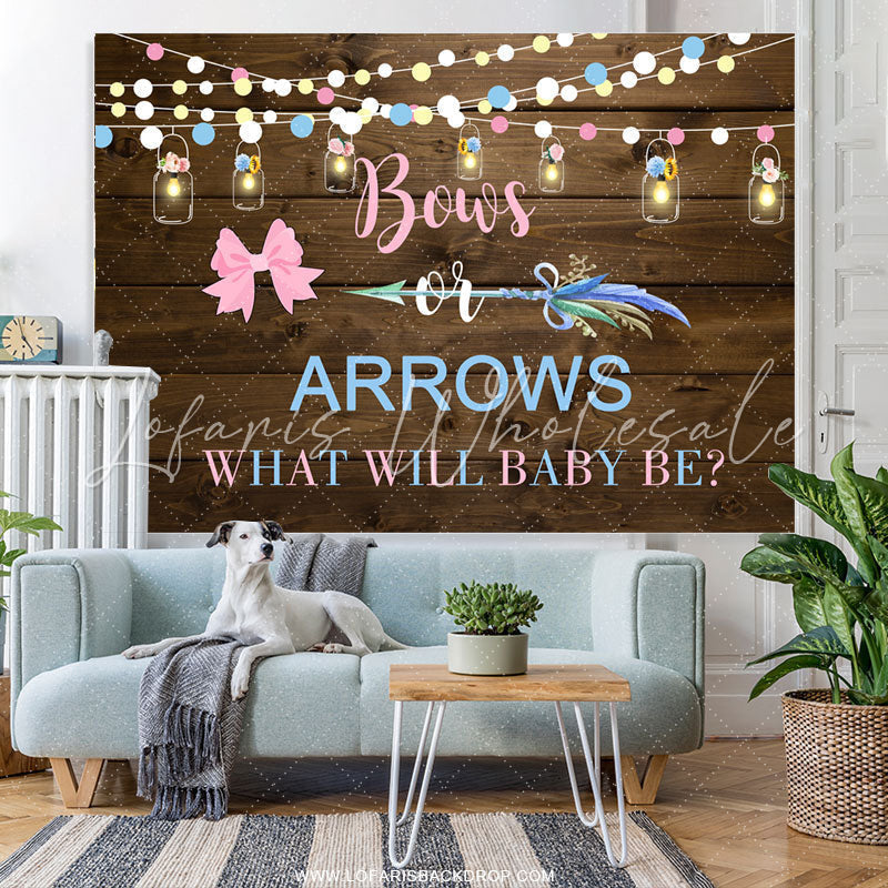 Lofaris Bows and Arrows Light Wooden Gender Baby Shower Backdrop