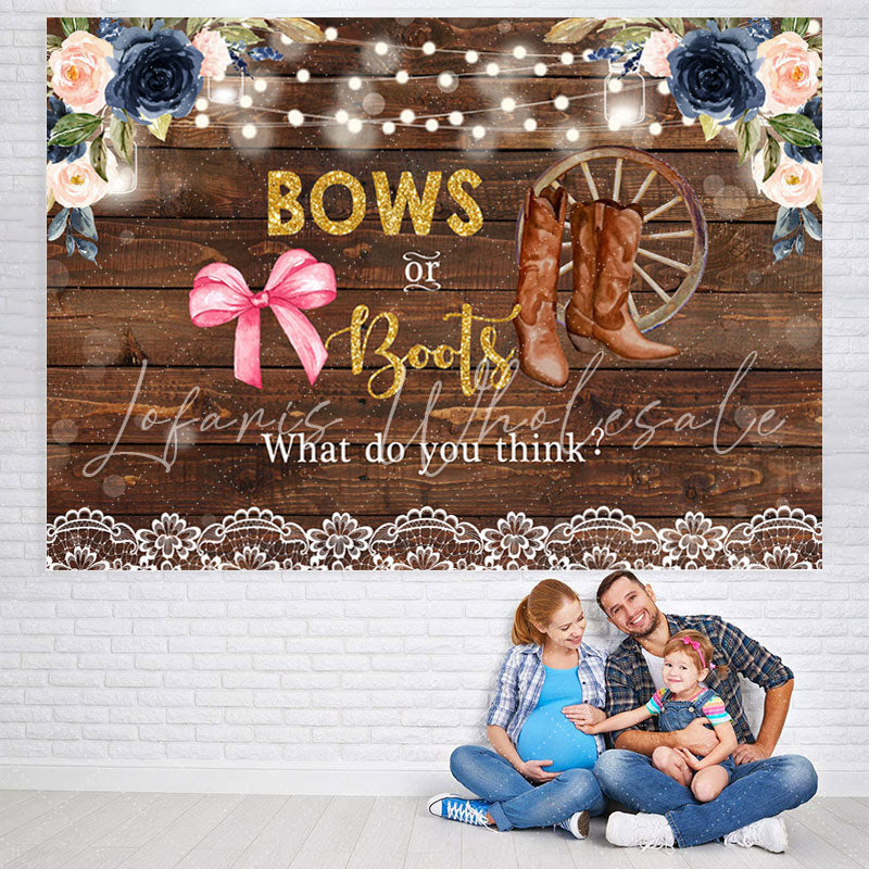 Lofaris Bows Or Boots Floral Rustic Wood Baby Shower Backdrop