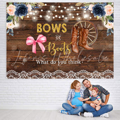 Lofaris Bows Or Boots Floral Rustic Wood Baby Shower Backdrop