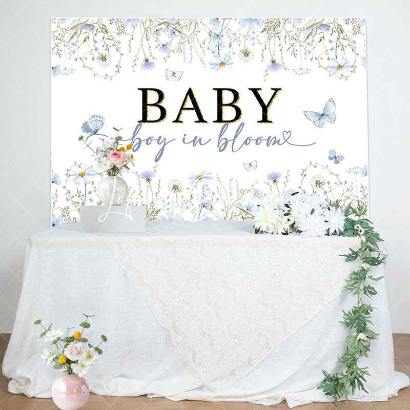 Lofaris Boy In Bloom Blue Floral Spring Baby Shower Backdrop