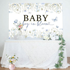 Lofaris Boy In Bloom Blue Floral Spring Baby Shower Backdrop
