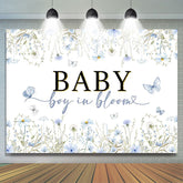 Lofaris Boy In Bloom Blue Floral Spring Baby Shower Backdrop
