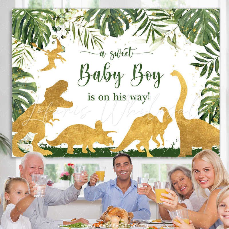 Lofaris Boy Leaves Dinosaur Safari Gender Reveal Backdrop