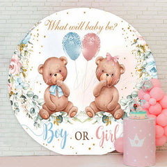 Lofaris Boy Or Girl Blue Pink Bear Floral Gender Reveal Backdrop