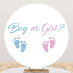 Lofaris Boy Or Girl Blue Pink Footprint Baby Shower Round Backdrop
