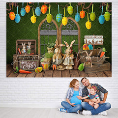 Lofaris Cute Bunny Crossing And Green Wall Wood Backdrop