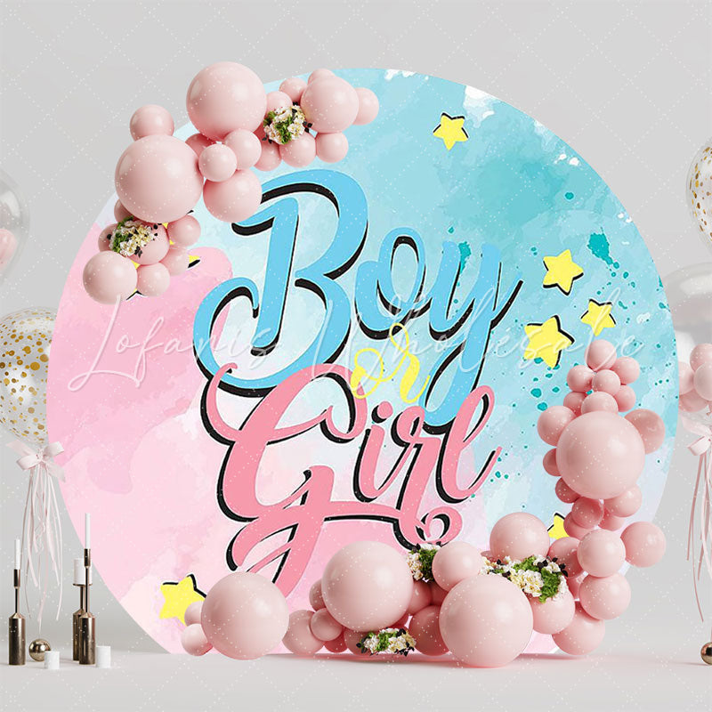 Boy or Girl Watercolor Round Backdrop for Gender Reveal