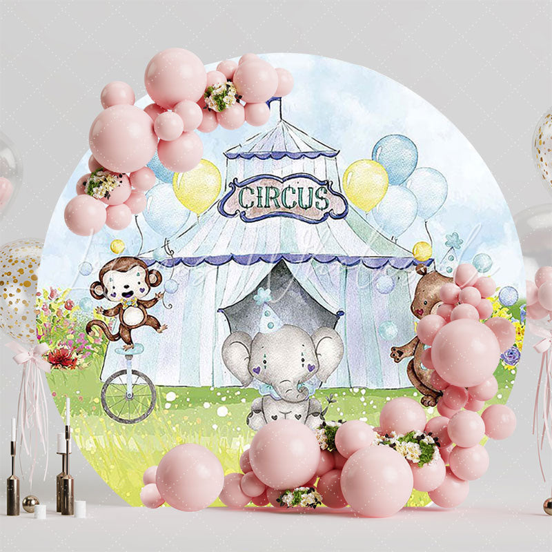 Boys Circus Fun Round Backdrop for Birthday Celebration