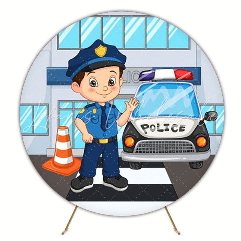 Brave Police Round Backdrop For Action-Packed Kids Party Theme