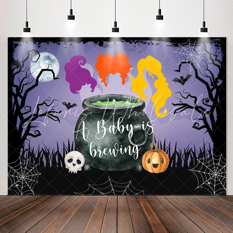 Lofaris Brewing Purple Halloween Night Baby Shower Backdrop