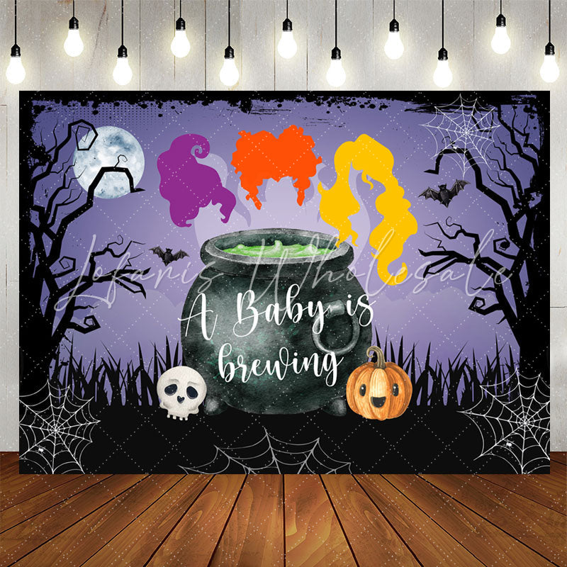 Lofaris Brewing Purple Halloween Night Baby Shower Backdrop