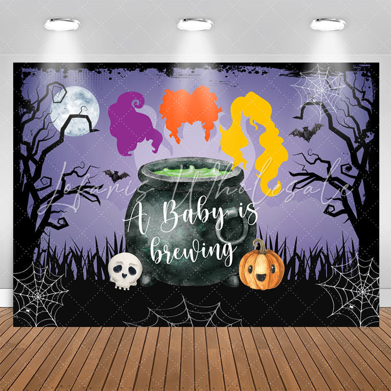 Lofaris Brewing Purple Halloween Night Baby Shower Backdrop