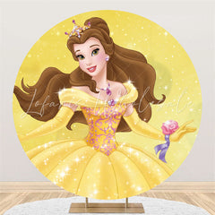 Lofaris Bright Glitter Round Cartoon Princess Birthday Backdrop