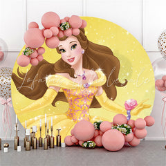 Lofaris Bright Glitter Round Cartoon Princess Birthday Backdrop