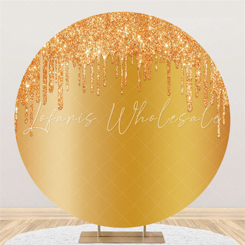 Lofaris Bright Golden Glitter Round Birthday Party Backdrop