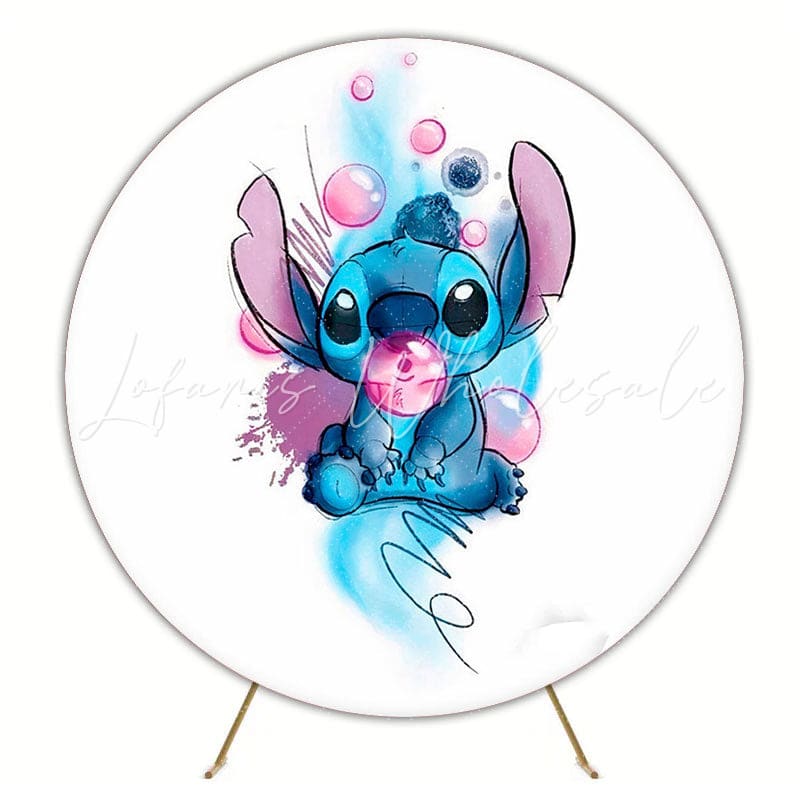 Bright Lilo Stitch Round Backdrop For Energetic Kids Celebration