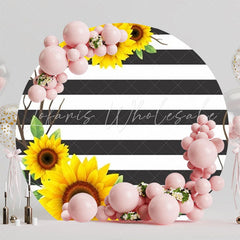 Bright Sunflower Flowers Round Backdrop For Cheerful Party Celebration