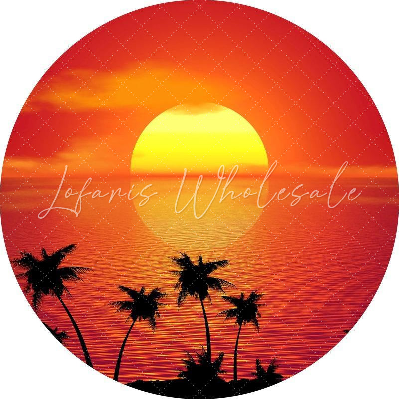 Lofaris Bright Sunset And CoConut Tree Round Birthday Backdrop