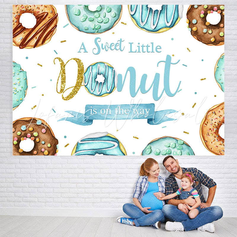 Lofaris Brown And Blue Glitter Donut Theme Baby Shower Backdrop