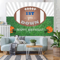 Lofaris Brown Ball And Grassland 1st Happy Birthday Backdrop