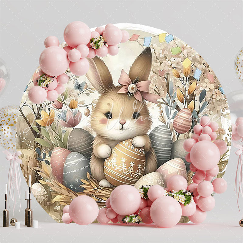 Brown Bunny Easter Round Backdrop for Easter Party