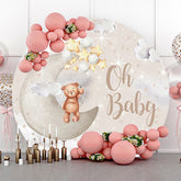 Lofaris Brown Cute Bear Star Moon Round Baby Shower Backdrop