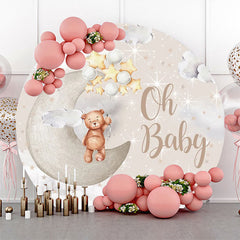 Lofaris Brown Cute Bear Star Moon Round Baby Shower Backdrop