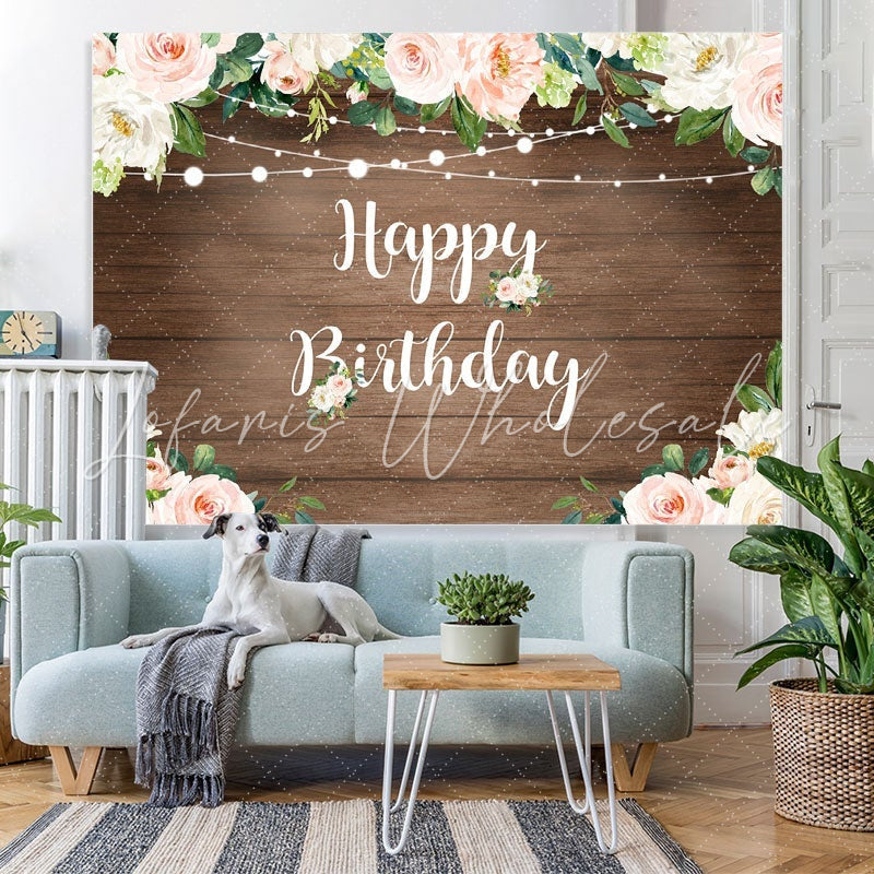 Lofaris Brown Floor Flowers Wall Backdrop for Newborn Birthday