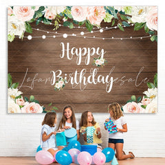Lofaris Brown Floor Flowers Wall Backdrop for Newborn Birthday