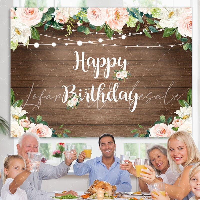 Lofaris Brown Floor Flowers Wall Backdrop for Newborn Birthday