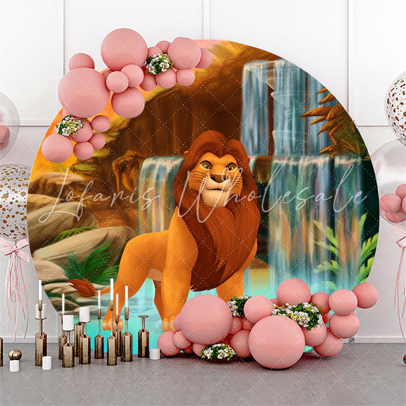 Lofaris Brown Lion And Waterfull Round Birthday Backdrop Kit