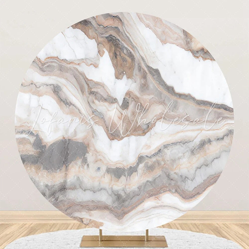 Lofaris Brown Marble Texture Simple Round Birthday Backdrop
