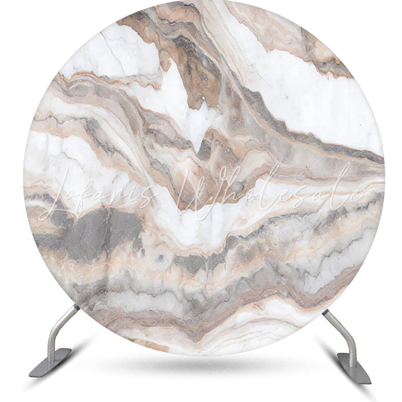 Lofaris Brown Marble Texture Simple Round Birthday Backdrop
