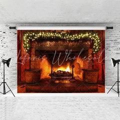 Lofaris Brown Warm Chrismas Fireplace Decoration Backdrops