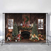 Lofaris Brown Wood House And Teddy Bear Merry Chrismas Backdorp