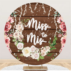 Lofaris Brown Wood Pink White Floral Miss To Mis Wedding Backdrop