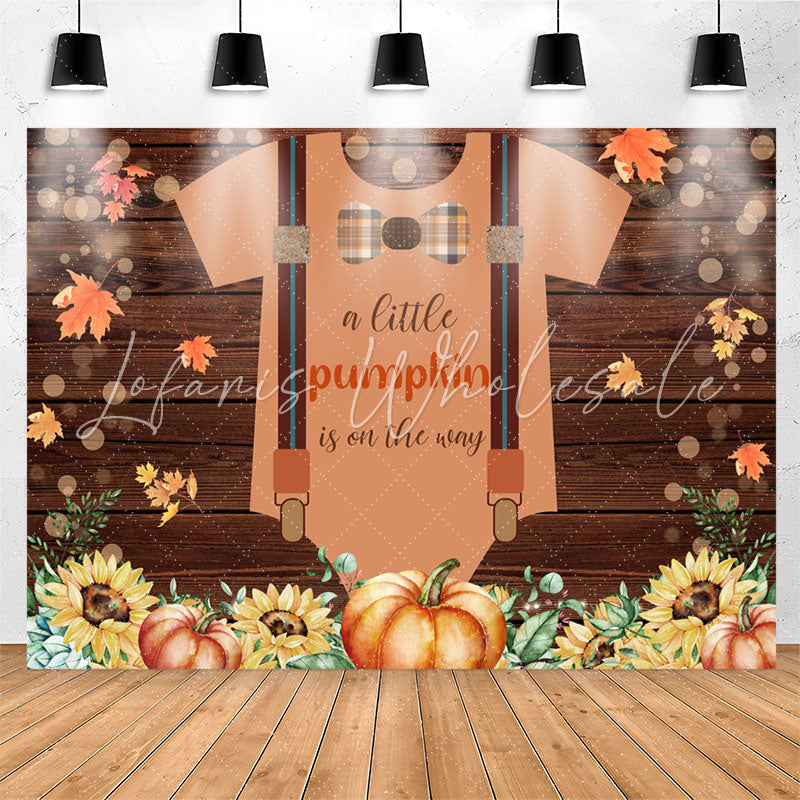 Lofaris Brown Wood Pumpkin Floral Baby Shower Backdrop