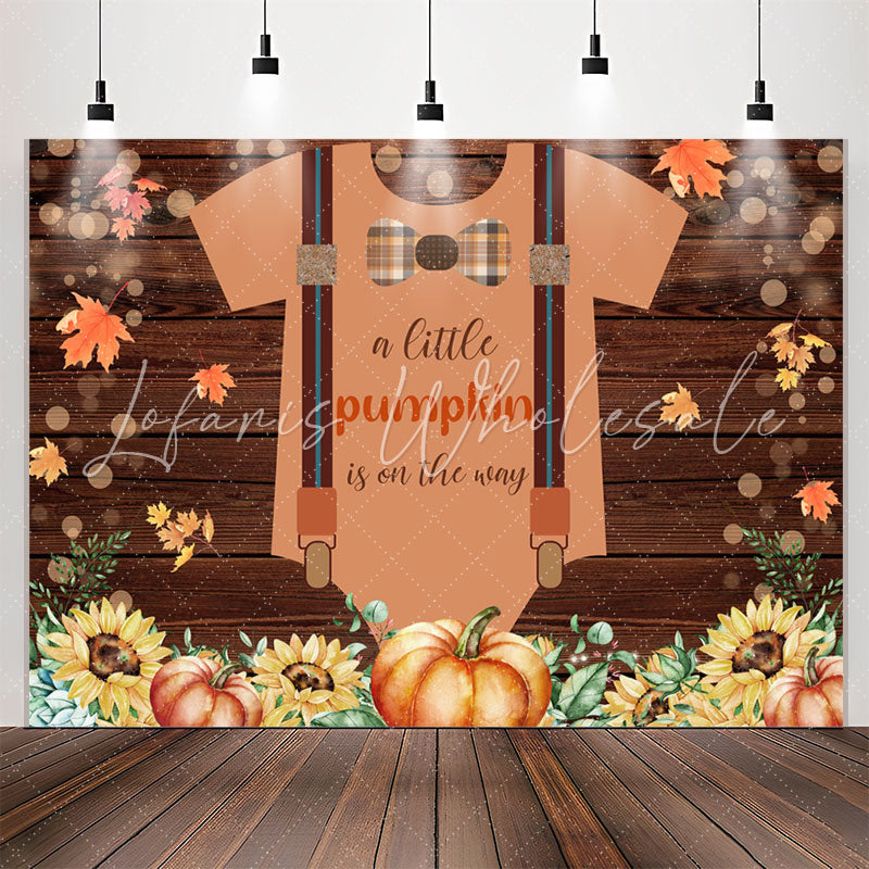 Lofaris Brown Wood Pumpkin Floral Baby Shower Backdrop