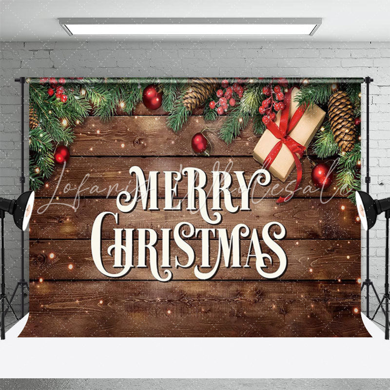 Lofaris Brown Wood Wall Leaves Merry Christmas Backdrop