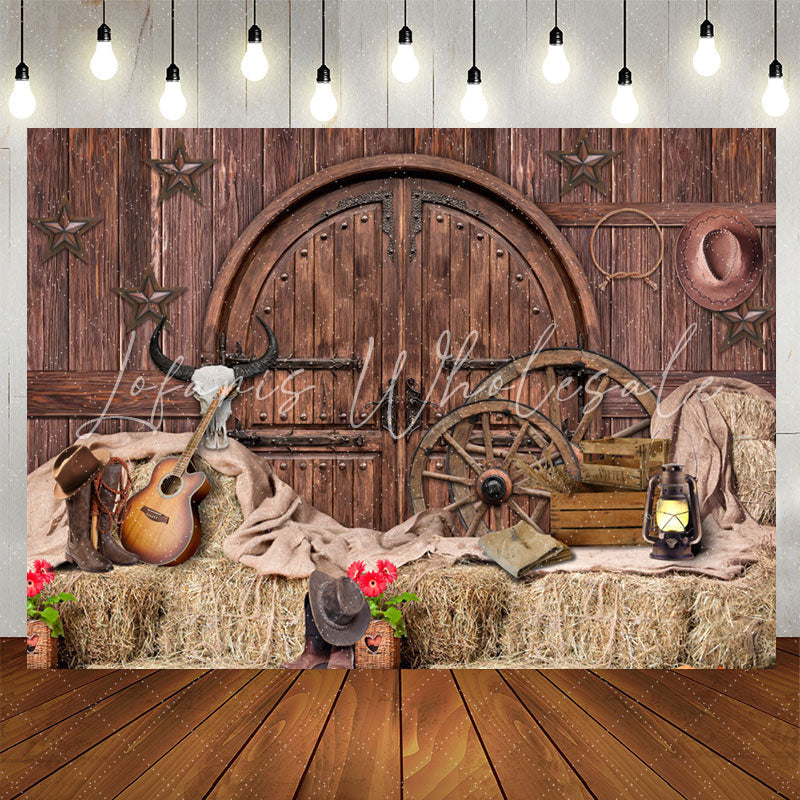 Lofaris Brown Wooden And Western Cowboy Birthday Party Backdrop