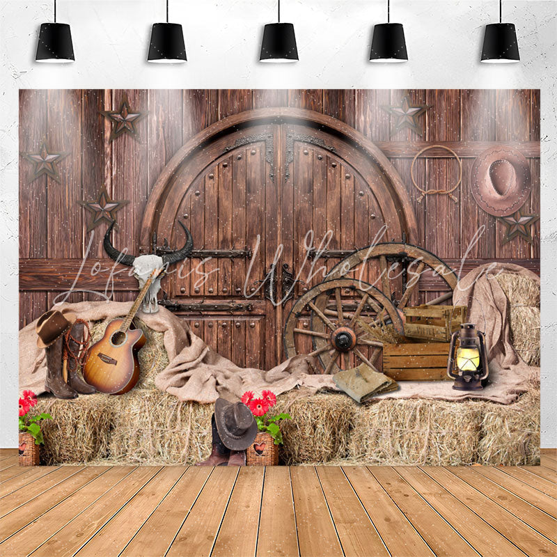 Lofaris Brown Wooden And Western Cowboy Birthday Party Backdrop