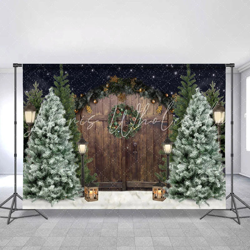 Lofaris Brown Wooden Door And Tree Christmas Backdrop For Party